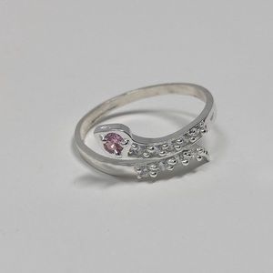 Sterling Silver Snake Pink Sapphire Stone Ring, Zirconia Snake Women Ring